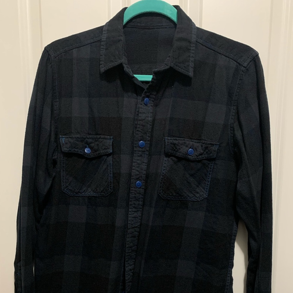 Dark blue button down flannel
